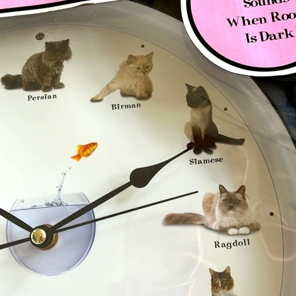 Brand New Meowing Cat Clock Real Cat Recordings Every Hour Popular Breeds Round - Picture 7 of 14